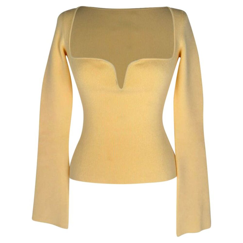 Galvan London Sweet Heart Neck Line Longsleeve Crop Top in Pastel Yellow Viscose